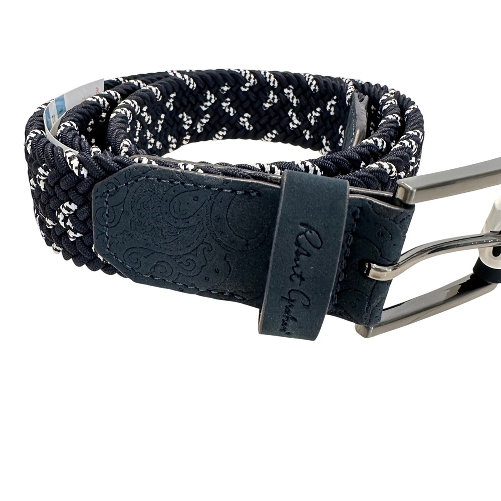 Robert Graham Mens Jacob Belt Navy White Braided Elastic Leather Size 38 Casual